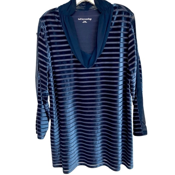 Soft Surroundings Meri Velvet Striped Tunic Blue Long Sleeve Burnout Women’s XL - Picture 1 of 6